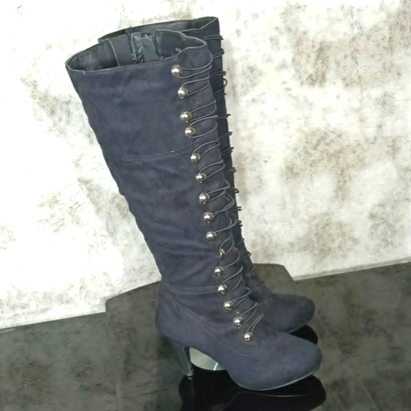 Vintage Inspired Over Knee Boots Featuring Soft Vegan Suede Size 8 - Picture 7 of 16